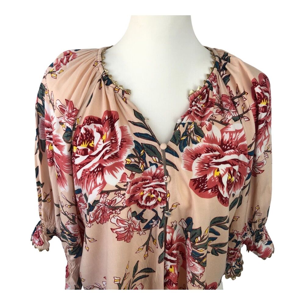 Z&L Made With Love Short Sleeve Floral V Neck Front Tie Cropped Top Sz M - Picture 3 of 15
